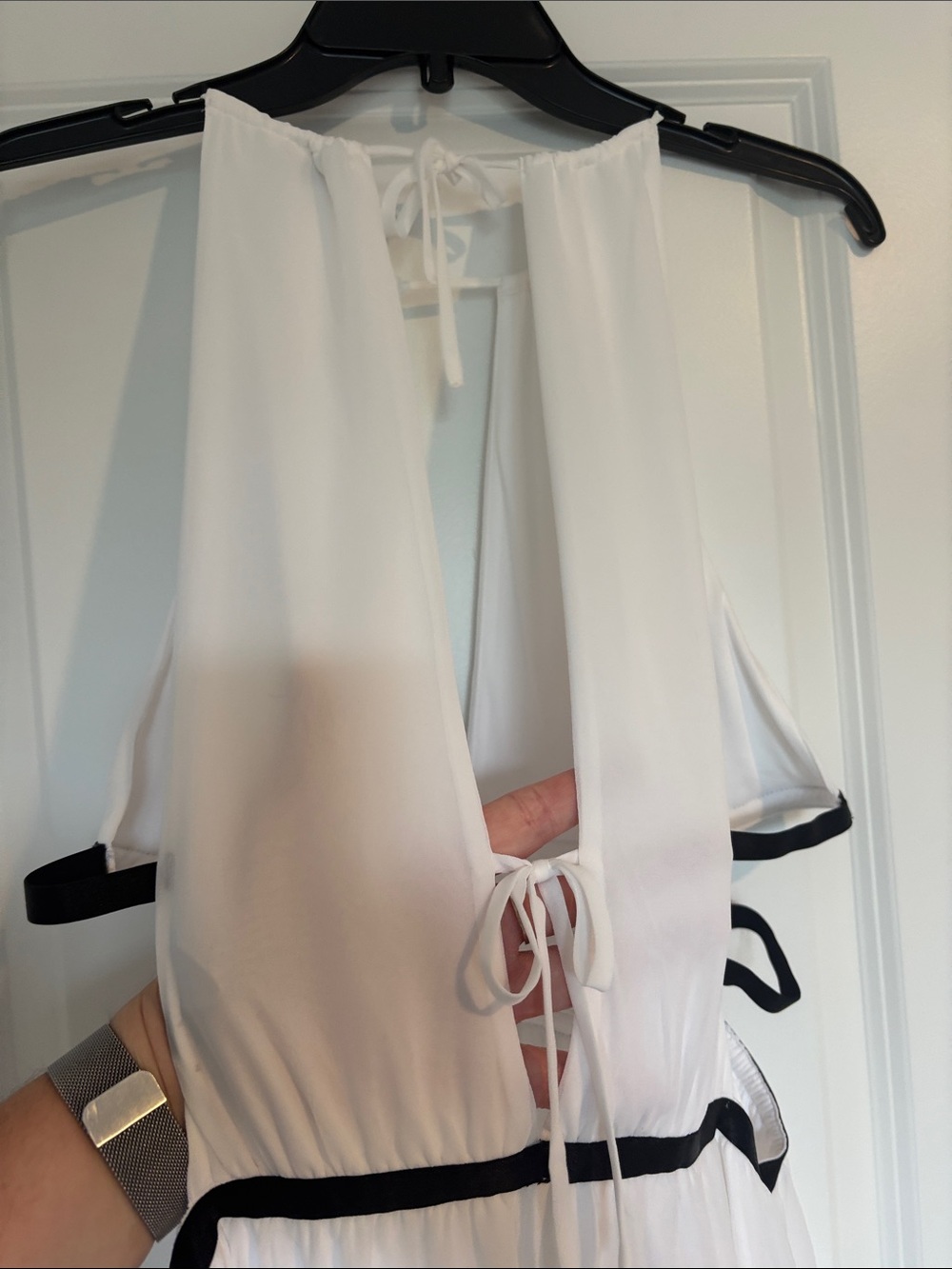 Express White Halter Maxi Dress with Black Waist Straps - Picture 10 of 10